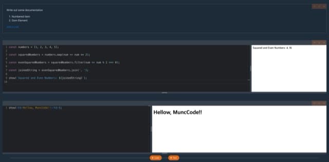 muncCode — 브라우저 코드 번들링 에디터 화면